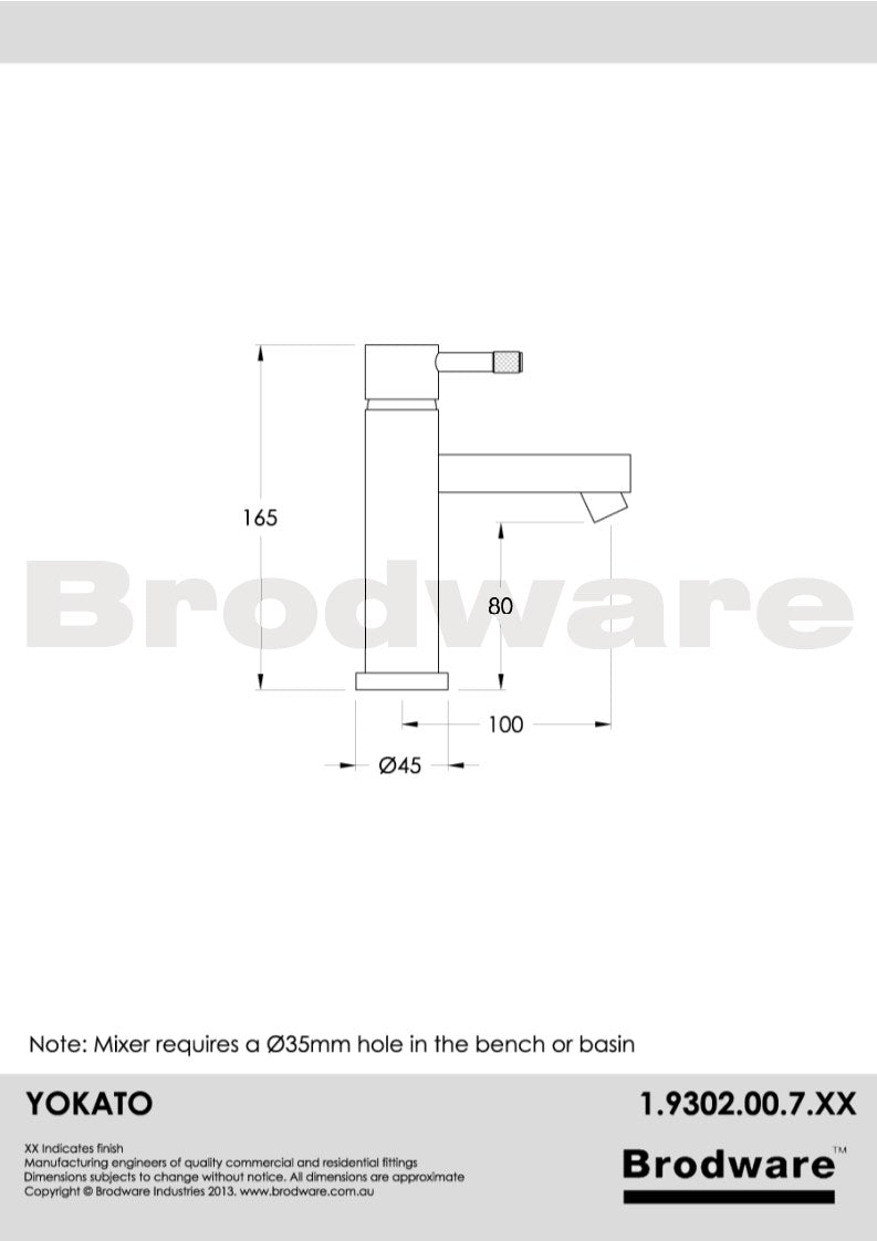 Yokato basin mixer knurled handle