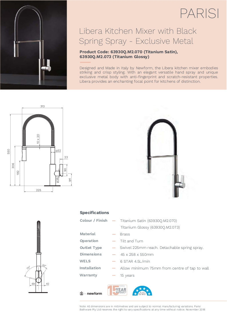 Libera Titanium kitchen mixer