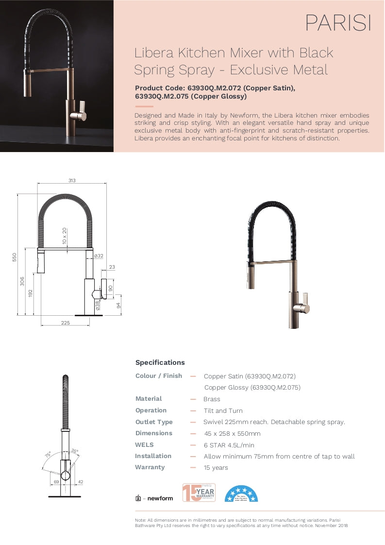 Libera copper kitchen mixer