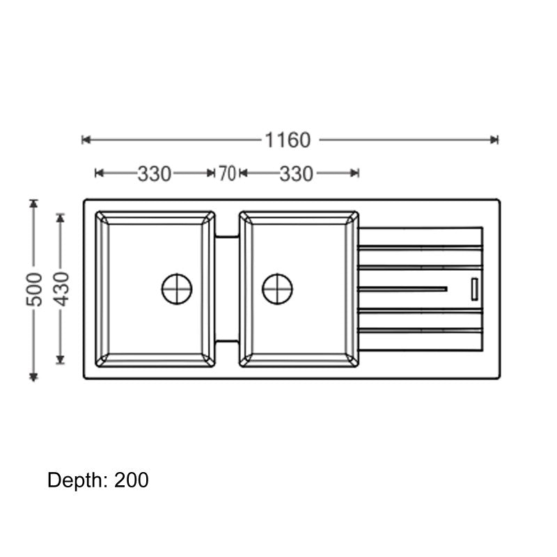 Black Granite Double Sink 1150