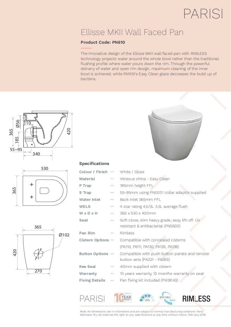 Ellisse Wall Faced Pan Rimless